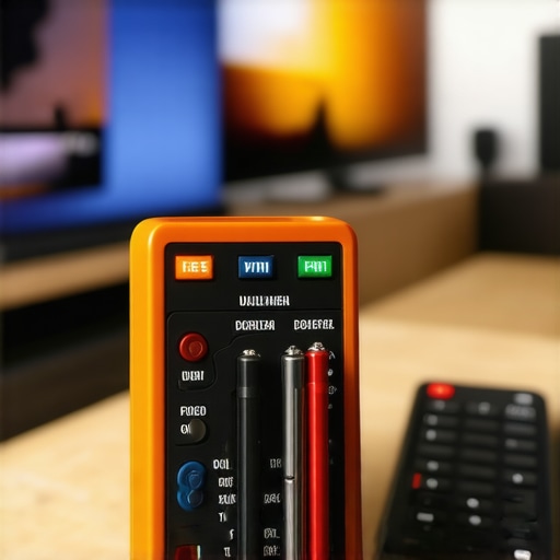 Testing Battery Voltage for Smart Remotes A digital multimeter measuring the voltage of a AAA battery next to a streaming remote.