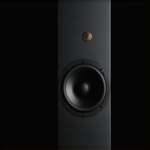 A coin balanced on top of a speaker to test for vibrations and stand stability.