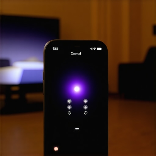 Testing a TV remote with a phone camera A smartphone screen displaying the purple infrared light from a television remote control