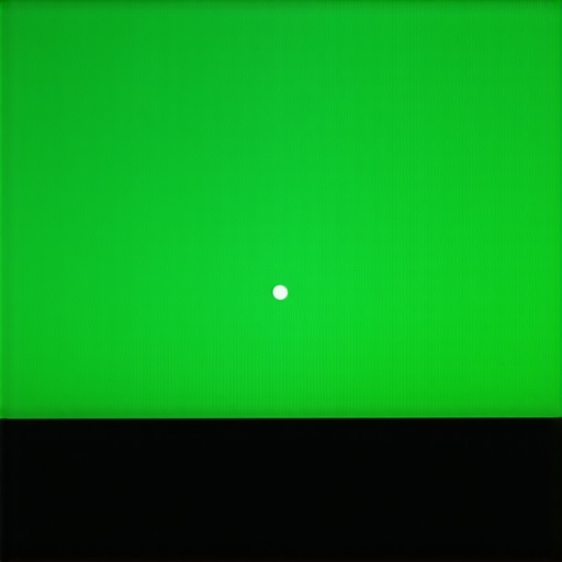 Person pointing at a dead pixel on a green monitor screen