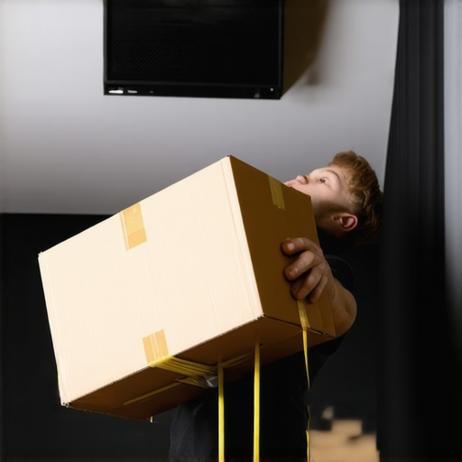 Testing projector throw distance with a cardboard box Man using cardboard box to test projector throw distance before ceiling mounting