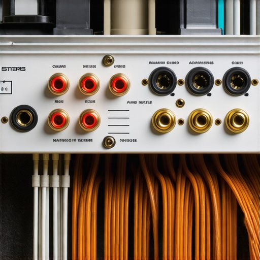 Close-up of speaker wires connected to a home theater receiver.