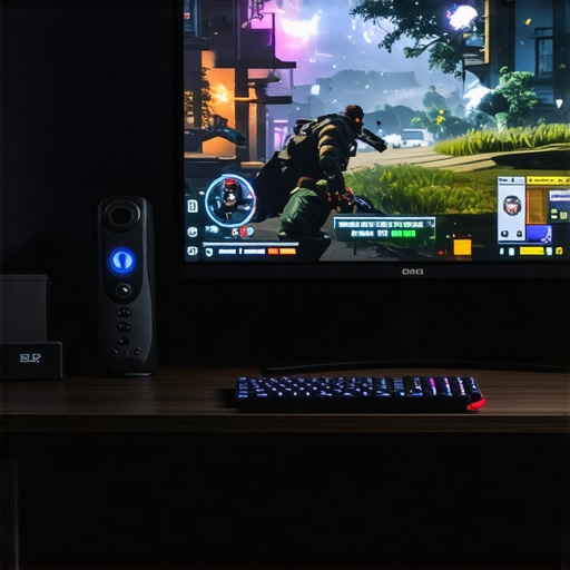 Unwanted artifacts and motion ghosting on a gaming monitor screen Close-up of a gaming monitor showing subtle motion ghosting and trailing artifacts during gameplay on a dark desk setup