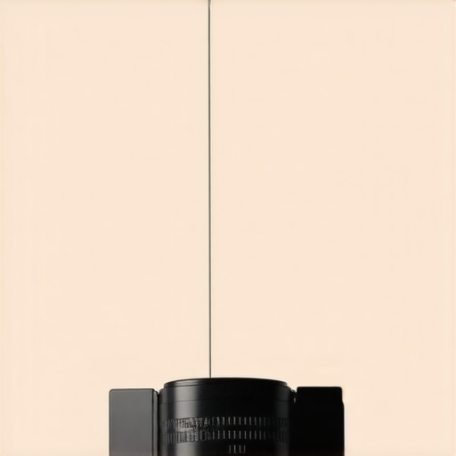 A weighted string hanging in front of a projector lens to provide a true vertical reference for leveling the image.