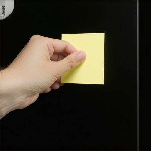 Using a Post-it note as a monitor shim Hand inserting a folded sticky note behind a monitor VESA mount for alignment