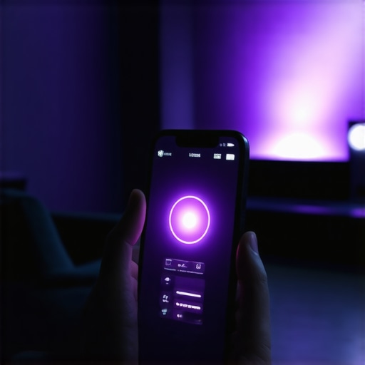 Close-up of a phone camera showing a purple IR beam from a remote control