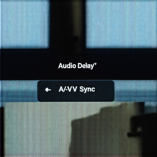 A projector screen displaying the audio delay settings menu for synchronization.