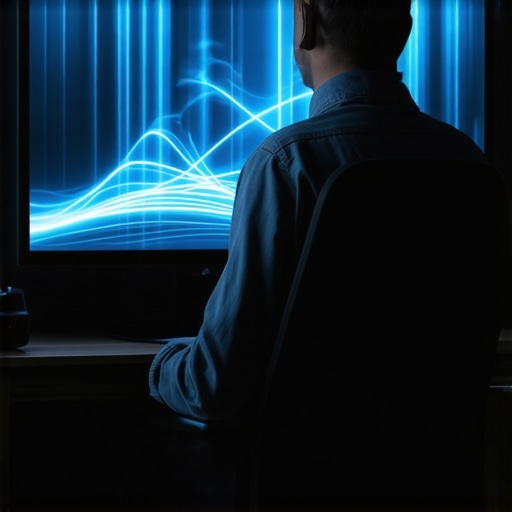 Illustration showing electromagnetic interference causing a monitor to flicker when standing up from an office chair.